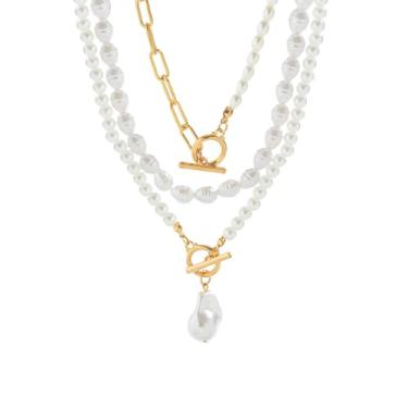 Imagem de Colar gargantilha de pérola de camada dupla em camadas, gota, pérola, clipe de papel, colar, empilhável, dourado, clipe de papel, corrente para mulheres, joias de casamento, Middle, Plástico, Sem