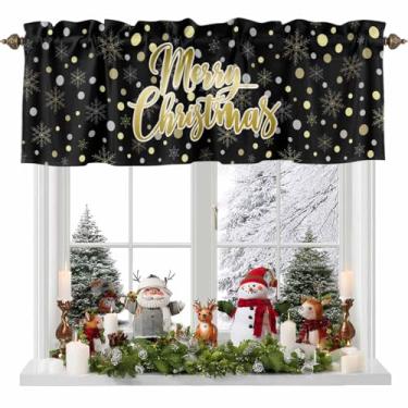 Imagem de Cortinas curtas para janelas Merry Christmas Gold Polka Dot Winter Snowflakes Valance Rod Pocket Window Treatment Cortinas curtas para cozinha, banheiro, sala de estar, quarto, 106 cm L x 30 cm C C