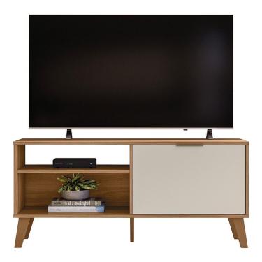 Imagem de Rack Bancada Madri 115cm Nature/off White Para Tv Até 50” - Peternella Móveis