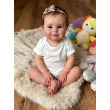 Imagem de Bebê Reborn Boneca Realista de Silicone Menina Crianças Presentes Olhos Castanhos Cabelo Implantado 48cm