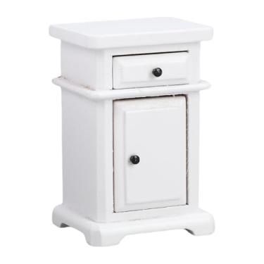 Imagem de POENVFPO Armário de Cabeceira para Casa de Bonecas, Mesa de Cabeceira de Madeira de Bétula Com Gaveta para Quarto de Casa de Bonecas Em Escala 1:12, Móveis Em Miniatura para Exibição Realista e