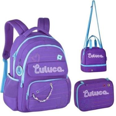 Imagem de Kit Mochila de Costas em Nylon OFICIAL LULUCA LU24610 Roxo-Unissex
