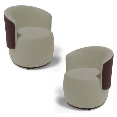 Imagem de Kit 02 Poltronas Decorativas Aisha Orgânica Composê Sintético Marrom Com Suede Bege - Abmaza