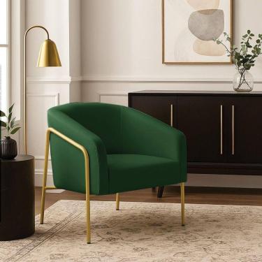 Imagem de Poltrona Sala Industrial Alta Dourado Stella Suede Verde D03 - D`rossi