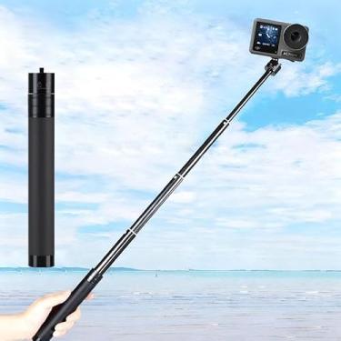 Imagem de Bastão telescópico de selfie compatível com extensão de 19 a 72 cm com rosca de 3,5 cm, compatível com câmeras esportivas e estabilizadores para caminhadas, ciclismo, viagens, vlog, design compacto