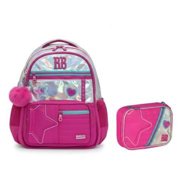 Imagem de Kit Mochila e Estojo Rebecca Bonbon Escolar Holográfica cor:rosa, rosa
