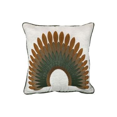 Imagem de Almofada Linho Cru Cocar Verde 52X52cm - Decortextil NA