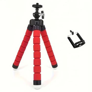 Imagem de 1 peça suporte de telefone polvo esponja ABS flexível rotação de 360 graus tripé dobrável suporte de selfie para streaming ao vivo e mesa, vermelho