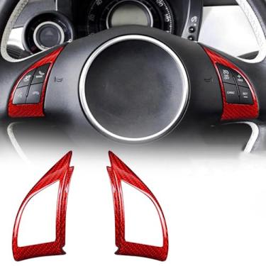 Imagem de FINMOKAL Capa de botão de volante de fibra de carbono real guarnição interior do carro acessórios adesivos compatíveis com Fiat 500 2010-2015, vermelho