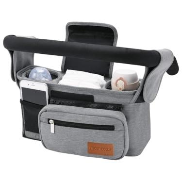 Imagem de Organizador universal para carrinhos Momcozy com porta-copos isolado, bolsa para celular removível e alça de ombro, adequado para carrinhos como Uppababy, Baby Jogger, Britax, BOB, guarda-chuva e