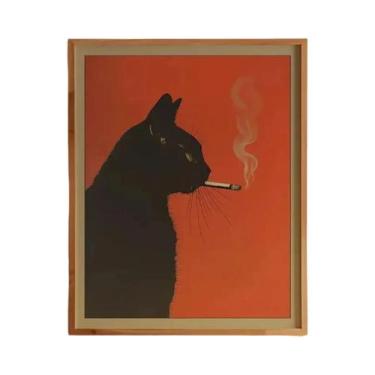 Imagem de Pôster Vintage De Gato Preto Fumando Cigarro Arte Retro Decorativa Par
