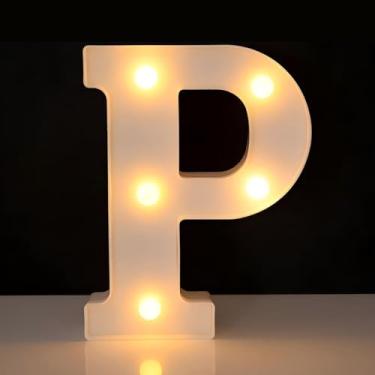 Imagem de Letreiro de LED, letra P, letreiro iluminado do alfabeto para decoração de casa, decorações de festa de casamento de aniversário - P branco