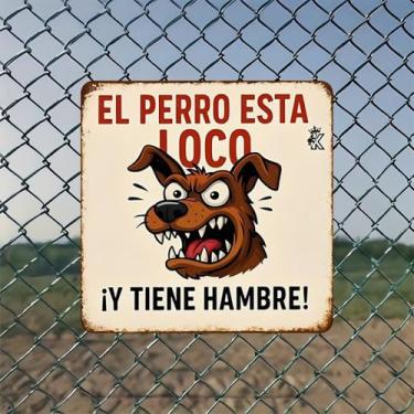 Imagem de Placa Crazy Hungry Dog Vintage Metal Tin Wall Art - 20 x 20 cm decoração de parede retrô para casa, bar, garagem e escritório fazenda