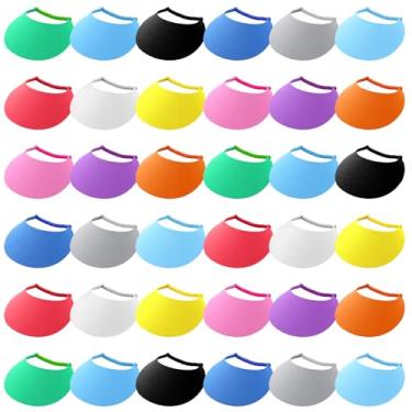 Imagem de Retisee 36 peças de viseiras de espuma de verão para crianças, pala de sol ajustável a granel com faixas de bobina, chapéu elástico de proteção solar, artigos de festa de golfe