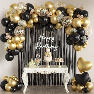 Imagem de 157Pcs Black and Gold Balloons Garland Arch Kit with Fringe Curtain for Graduation Birthday New Year’s Eve Black Tie Gala Anniversary Wedding Party Decorations