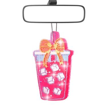 Imagem de MUBYOK Freshie de carro feito à mão com caneca de café rosa – Aromatizadores de ar de carro perfumados Sugar Grace com cartolina, contas de aroma perfumado, glitter – Fragrância de longa duração