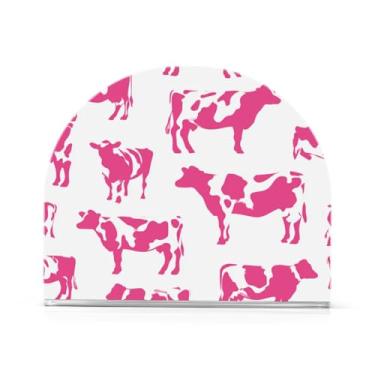 Imagem de Qilmy Porta-guardanapos acrílico Pink Cows, suporte de lenços de mesa independente, dispensador de papel de coquetel para cozinha, jantar, restaurante, bar, decoração, 1 pacote
