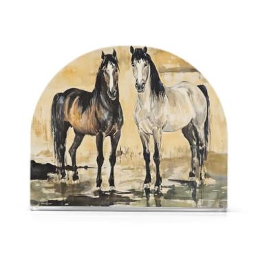 Imagem de JUZIHAI Porta-guardanapos de cavalos para mesa dispensador de guardanapos de acrílico para mesa suporte de lenços independente para cozinha sala de jantar bar festa decoração de casa