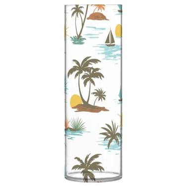 Imagem de JUZIHAI Vaso de palmeira de verão para flores 9,9 cm x 30 cm cilindro de plástico moderno vaso de flores para centro de mesa de casamento decoração de casa
