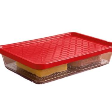 Imagem de Porta Frios Geladeira Com Divisória e Escorredor de Líquido Em Acrílico Resistente Transparente Com Tampa Organizador(Vermelha)