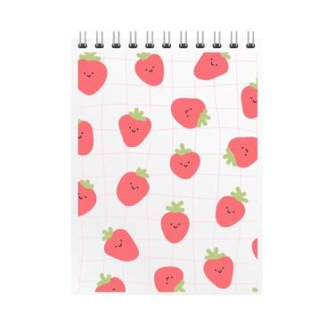 Imagem de Caderno Espiral com Estampa de Morangos, Design Kawaii, Grade Rosa, Capa Decorativa (8, Branco)