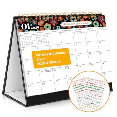 Imagem de Calendário de mesa 2025-2026, novembro de 2025 a dezembro de 2026, agenda de mesa pequena de 14 meses com citações motivacionais e adesivos, presente de calendário inspirador de 20 x 15 cm para