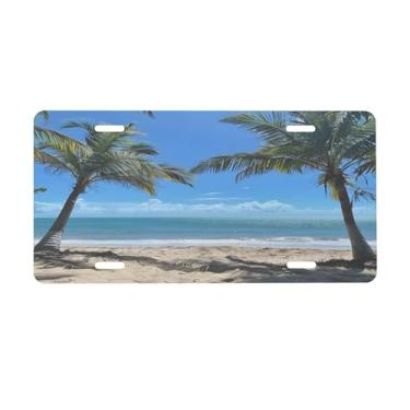 Imagem de Placa de licença de praia tropical para frente do carro placas de carro metal de alumínio adequado para caminhão placa de porta de carro bar café acessórios automotivos para homens mulheres 15 x 30 cm