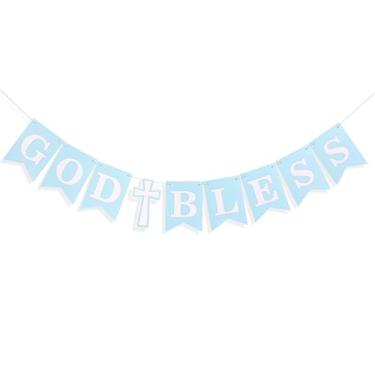 Imagem de Faixa God Bless para batismo - decorações de primeira comunhão, decoração de pano de fundo de batizado de bebê, guirlanda de batizado para meninos e meninas, suprimentos de festa de confirmação
