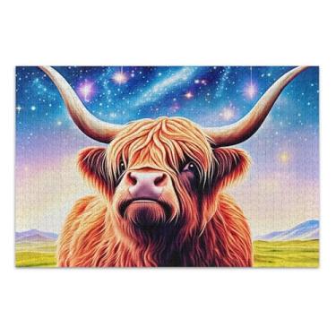 Imagem de Quebra-cabeças para adultos, 1000 peças, presentes de vaca Highland Glittery para amantes de quebra-cabeças, presente de mordaça, impressão de arte animal, 75 x 40 cm