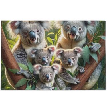 Imagem de Quebra-cabeça personalizado fofo família coala 500 peças adultos desenho animado arte animal paisagem família elefantes brancos presentes, 52 cm x 37,8 cm