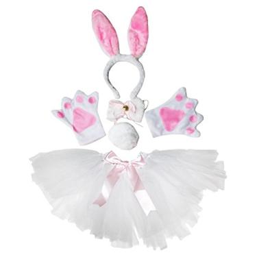 Imagem de Petitebella Conjunto feminino de tutu branco com laço e laço para fantasia de coelho (tamanho único)