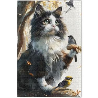 Imagem de Quebra-cabeças florais para adultos com pássaros de gato, 500 peças, arte de jogo de brinquedo, divertidos e divertidos, 52 x 37,8 cm