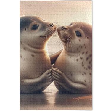 Imagem de Cute Animals Seal Mate Quebra-cabeças personalizados de 1000 peças para adultos, jogos tecnológicos, presente divertido, jogo de arte, 75 x 50 cm
