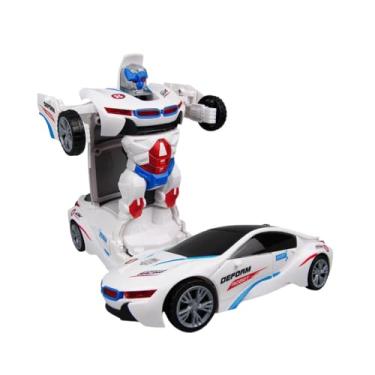 Imagem de Carro Robô Transformável, Branco, com Luzes LED e Som, Funciona a Pilha, Brinquedo Interativo para Crianças Acima de 3 Anos