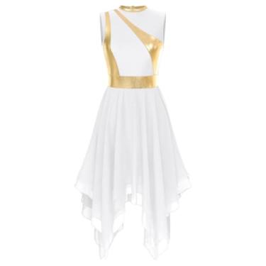Imagem de Weixu Vestido feminino de dança de louvor irregular rodado túnica sem mangas adoração litúrgica fantasia de dança lírica, Branco, X-Large