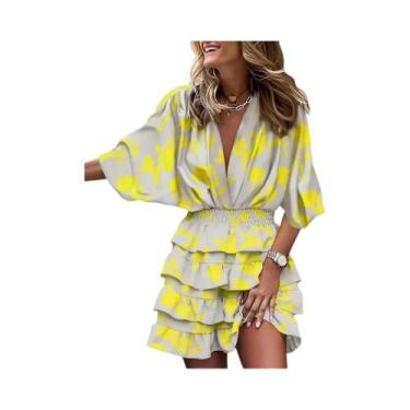 Imagem de Vestido Casual Mini Com Decote Em V, Manga Morcego, Cintura Elástica E