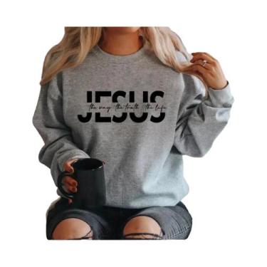 Imagem de Moletom Cristão Feminino Jesus a via a Verdade a Vida Suéter Religioso