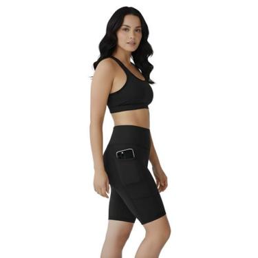 Imagem de Bermuda Fitness Feminina Com Bolsos Laterais Para Celular Cor:VinhoTam