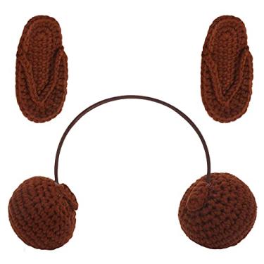 Imagem de SIWOTED Conjunto de fone de ouvido para bebê SIWOTED Adereços fotográficos para recém-nascidos tricô lã adereços fotográficos (Café)