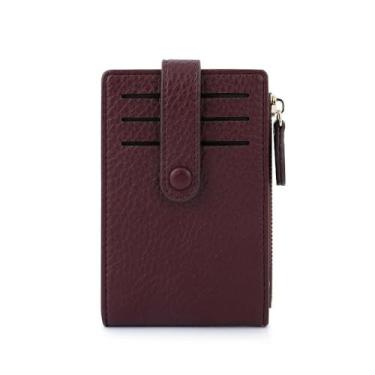 Imagem de Carteiras femininas de couro pequenas finas e minimalistas com bloqueio de RFID com zíper com moeda de grande capacidade, 3 cartões de crédito