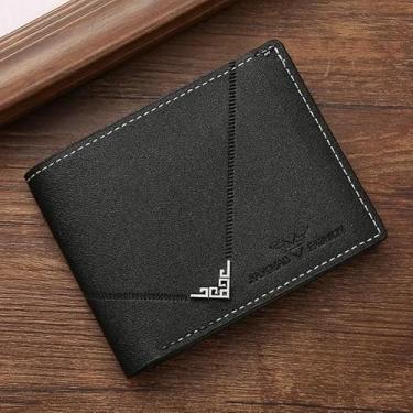 Imagem de Carteira masculina fina de couro com bloqueio de RFID, bolso frontal, dobrável, minimalista, porta-cartões de crédito, clipe para dinheiro, Preto, Clássico