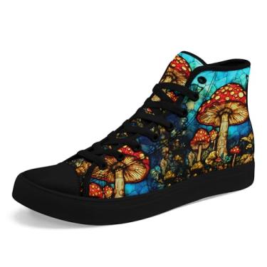 Imagem de coolcustomize Sapatos modernos de lona de caveira de cano alto para homens e mulheres - Tênis exclusivo vibrante de cano alto confortável e casual, Preto, azul, 35/37 BR
