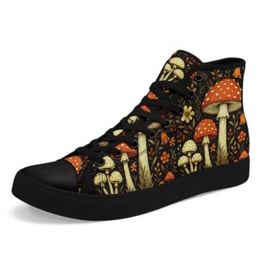 Imagem de Tênis feminino vintage floral de lona cano alto estilo escuro Cottagecore cadarço casual tênis fashion streetwear, Preto-laranja-b, 8.5 Women/7 Men