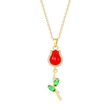 Imagem de AUMRET Colar com pingente banhado a ouro 18K, corrente de 49,5 cm, colar de pedras artificiais multiestilo, presente de aniversário, dia da valuntine, dia das mães, presentes de Natal para mulheres