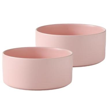 Imagem de Welloyed Conjunto de 2 tigelas de cerâmica para cães – tigela clássica de comida e água para cães de raças pequenas e médias, pratos antiderrapantes resistentes para cães, tigela para animais de