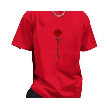 Imagem de Camiseta Masculina De Verão Em Algodão Com Estampa De Rosa Vermelha, G