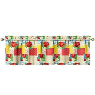 Imagem de Tapesb Flores florais saia de cozinha engraçadas pequenas cortinas de janela sobre a pia decoração essencial adequado para cozinha, quarto, lavanderia, 45,7 x 137,2 cm