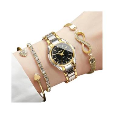 Imagem de Conjunto De Relógio Analógico De Luxo Feminino 4PCS Relógio De Pulso C