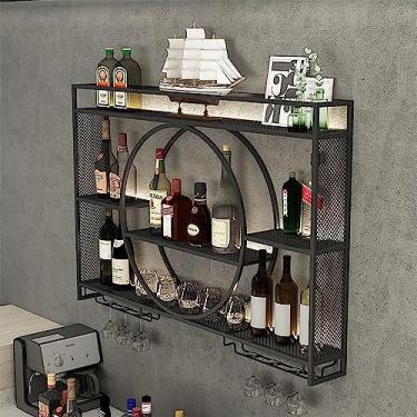 Imagem de Prateleiras de vinho montadas na parede com suporte de vidro, suporte de garrafa de vinho de ferro, rack de exibição moderno de metal, suporte de vinho suspenso de metal, rack de bebidas, rack de