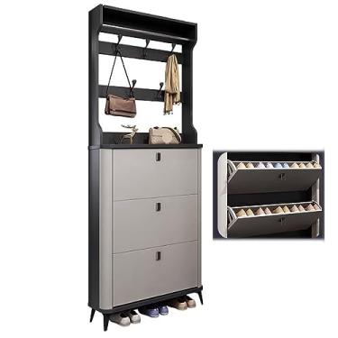 Imagem de Armário de sapatos, armário de sapatos estreito com 3 portas dobráveis e prateleira ajustável, sapateira de entrada moderna armário de armazenamento de sapatos para entrada, corredor, quarto (cor